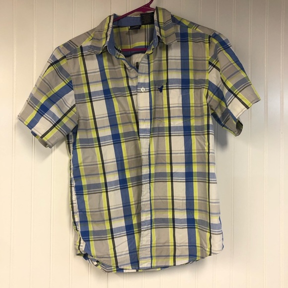Wrangler Plaid Boys Shirt in Blue and Yellow Button Down Short Sleeve XXL 16 - Picture 1 of 4